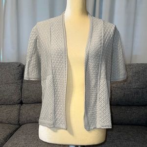 Perceptions New York Beige Taupe Short Sleeve Lightweight Cardigan Sweater Med